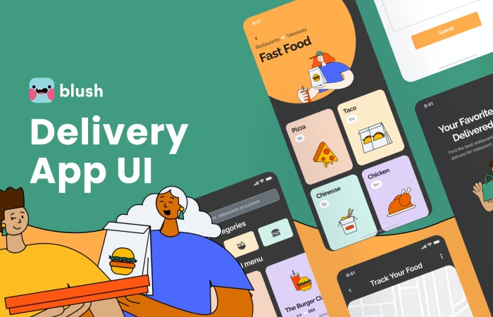 Food Delivery App UI with Illustrations  - Free Figma Template