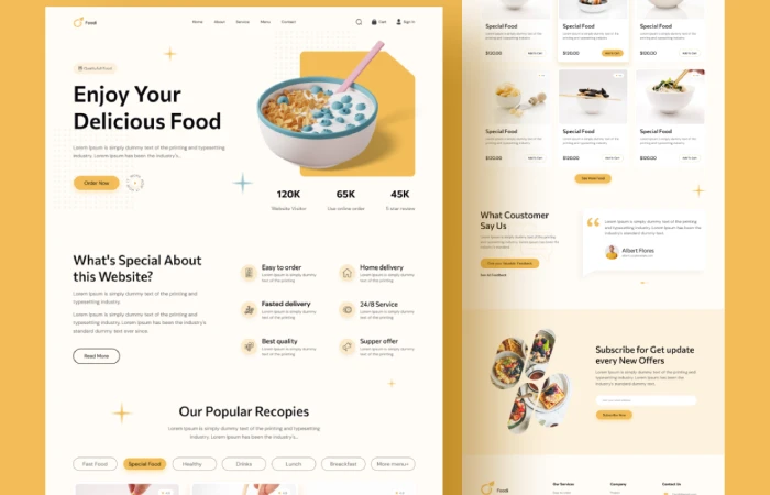 Food Website Landing Page Design  - Free Figma Template