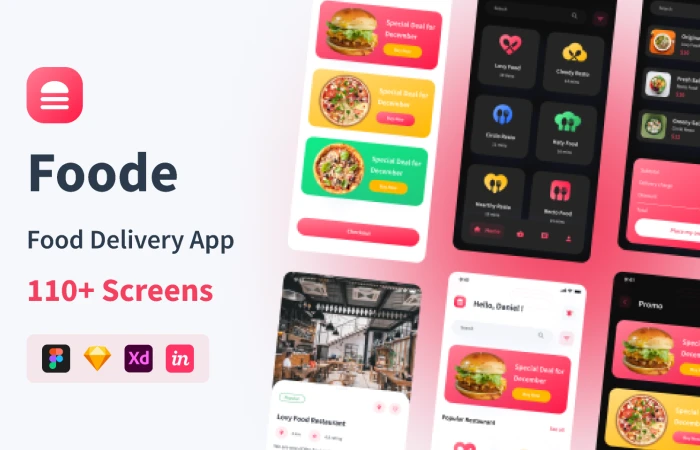 Foode - Food Delivery Mobile App UI Kit  - Free Figma Template