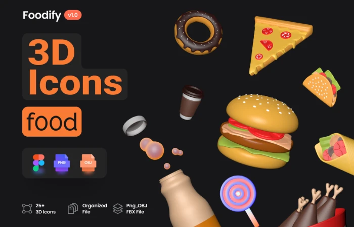 Foodify - Fast Food 3D Icons Set  - Free Figma Template