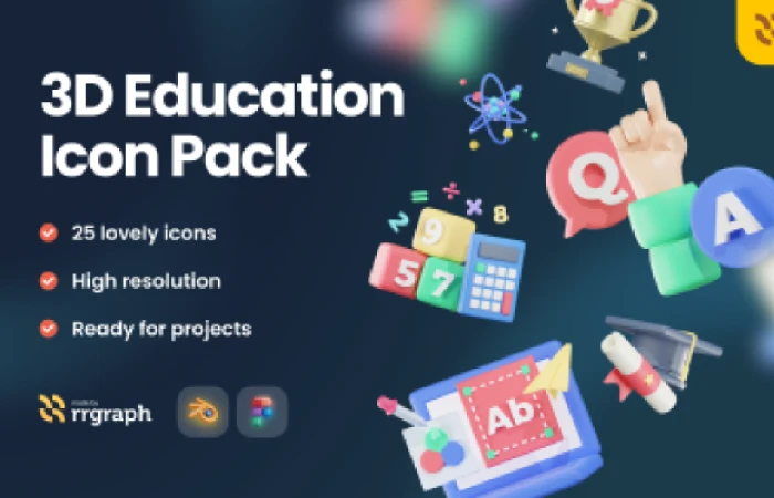 FREE 3D Education Icon Pack  - Free Figma Template