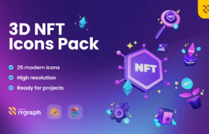 FREE 3D NFT Icons Illustration Pack  - Free Figma Template