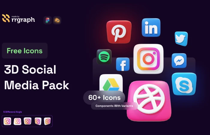 Free 3D Social Media Icon  - Free Figma Template