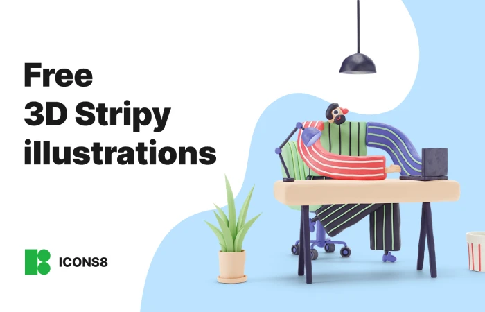 Free 3D Stripy illustrations  - Free Figma Template