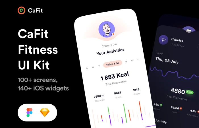 Free - CaFit Fitness UI Kit - Health, Fitness & Workout  - Free Figma Template