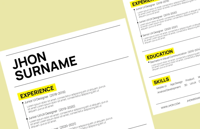 Free Resume CV Yellow Minimal  - Free Figma Template
