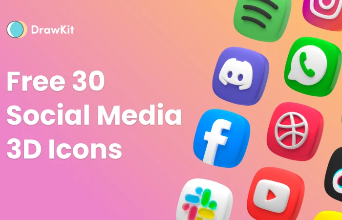 Free Social Media 3D Icons - DrawKit  - Free Figma Template