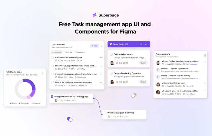 Free Task Management Web app Components  - Free Figma Template