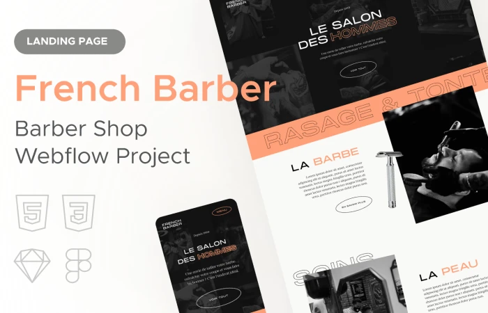 French Barber  Ecommerce Landing Template  - Free Figma Template