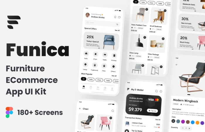 Funica - Furniture E-Commerce App UI Kit  - Free Figma Template