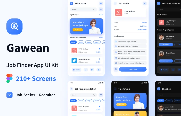 Gawean - Job Finder App UI Kit  - Free Figma Template