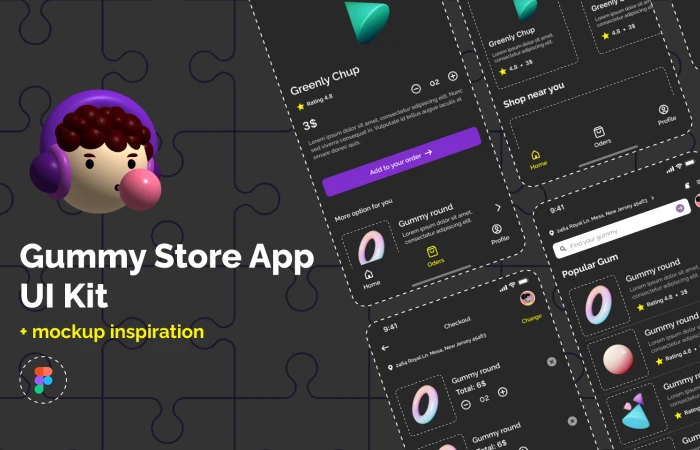 Gummy Store IOS App UI Kit  - Free Figma Template
