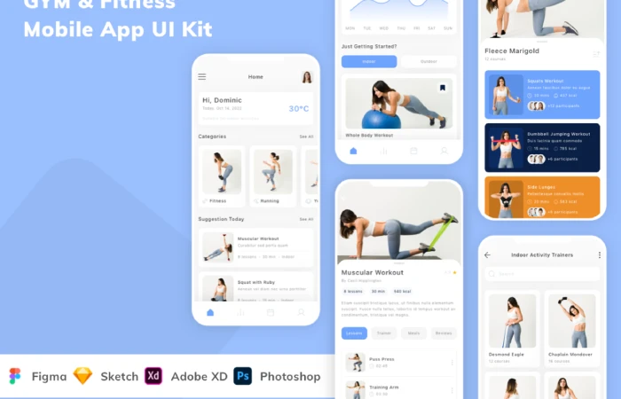 GYM & Fitness Mobile App UI Kit  - Free Figma Template