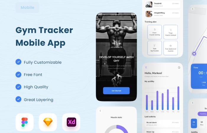 Gym Tracker Mobile App   - Free Figma Template