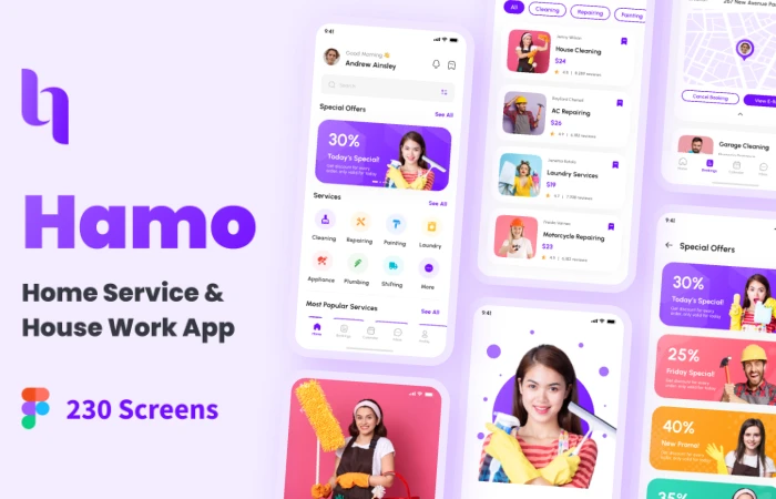 Hamo - Home Service & House Work App UI Kit  - Free Figma Template