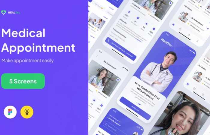 Healtec - Medical Appointment Mobile App Design  - Free Figma Template