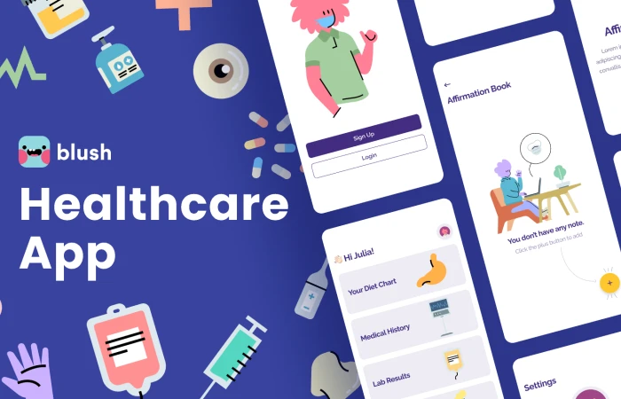 Healthcare App with Blush Illustrations  - Free Figma Template