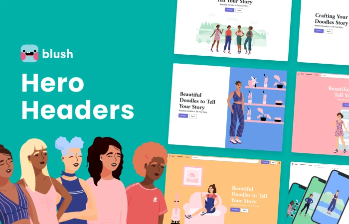 Hero Headers with Women Power Illustrations  - Free Figma Template