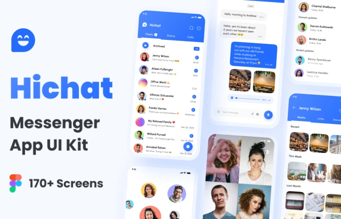 Hichat - Messenger App UI Kit  - Free Figma Template