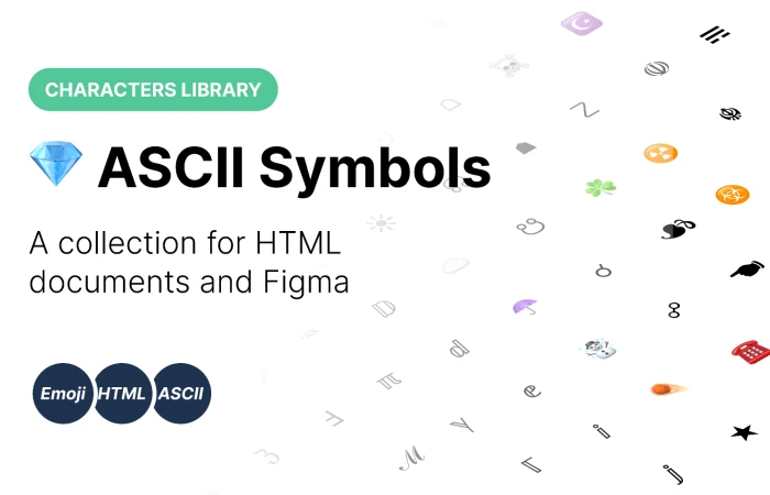 HTML Symbols, Emoji and ASCII Characters  - Free Figma Template