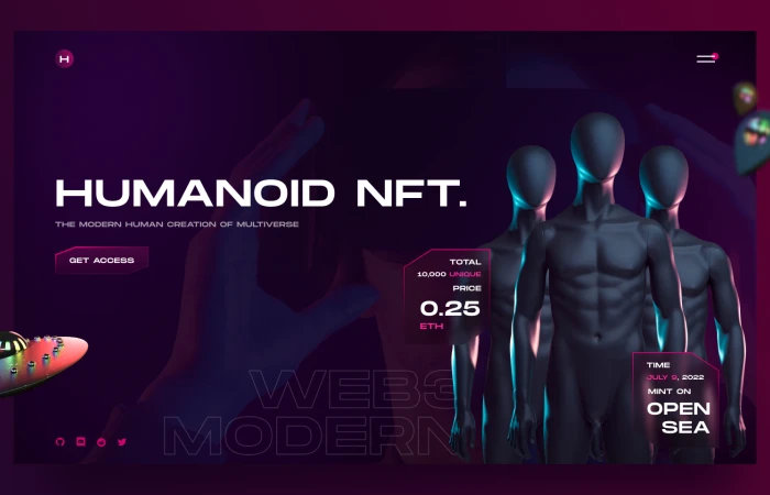 Humanoid NFT - NFT Landing Page Exploration  - Free Figma Template