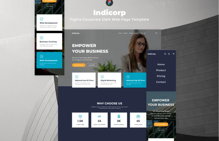 Indicorp - Figma Corporate Dark Web Page Template  - Free Figma Template