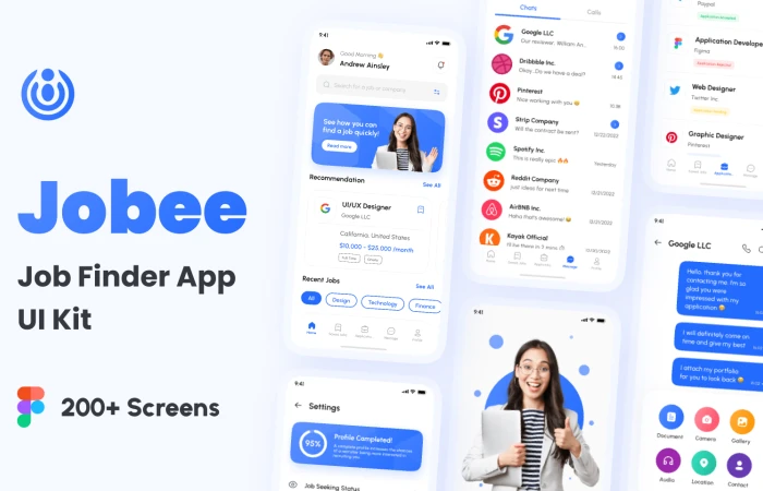 Jobee - Job Finder App UI Kit  - Free Figma Template