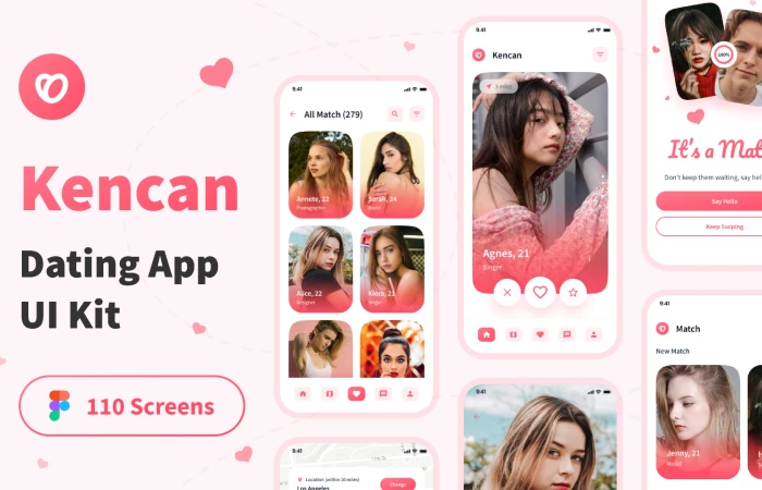 Kencan - Dating App UI Kit  - Free Figma Template