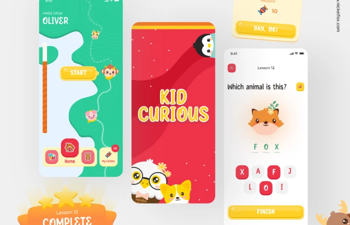 Kindergarten Learning UI - Mobile App  - Free Figma Template