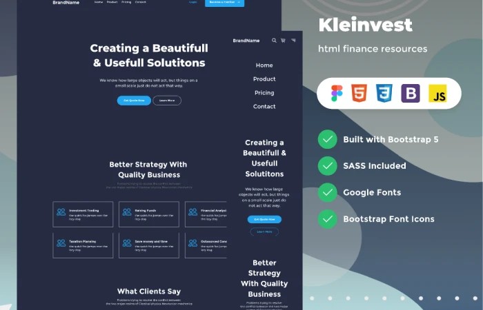 Kleinvest - Dark figma and html finance resources  - Free Figma Template