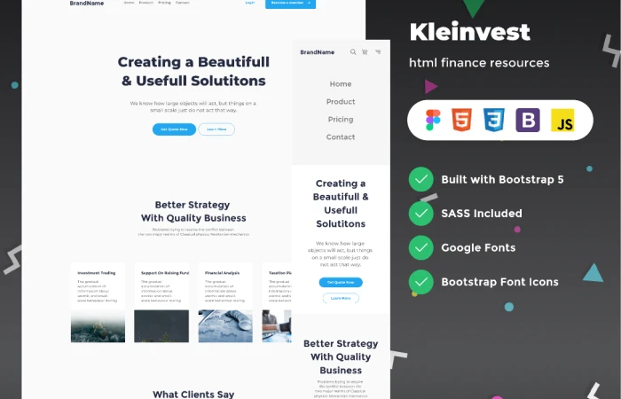 Kleinvest - figma and html finance resources  - Free Figma Template