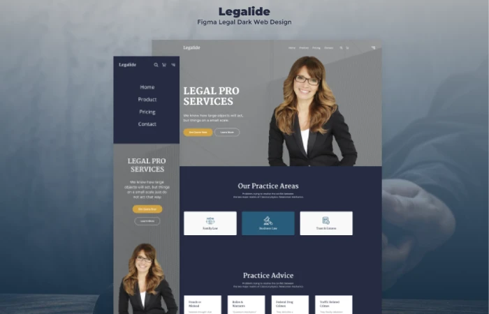 Legalide - Figma Legal Dark Web Design  - Free Figma Template