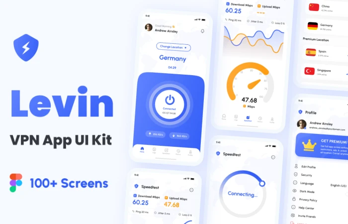 Levin - VPN App UI Kit  - Free Figma Template