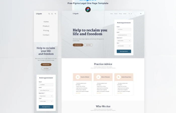 Litigade - Free Figma Legal One Page Template  - Free Figma Template