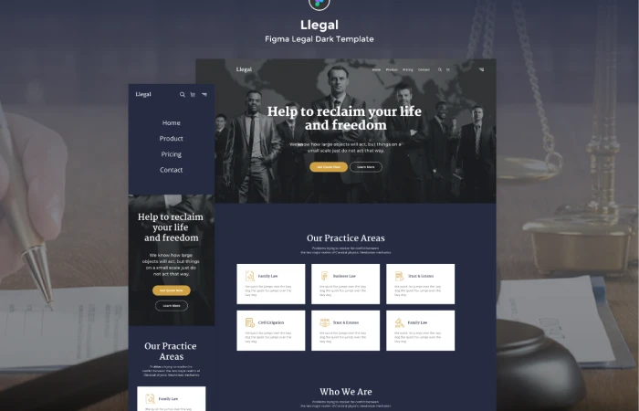 Llegal - Figma Legal Dark Template  - Free Figma Template