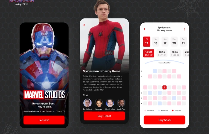 Marvel Movie Ticketing App  - Free Figma Template