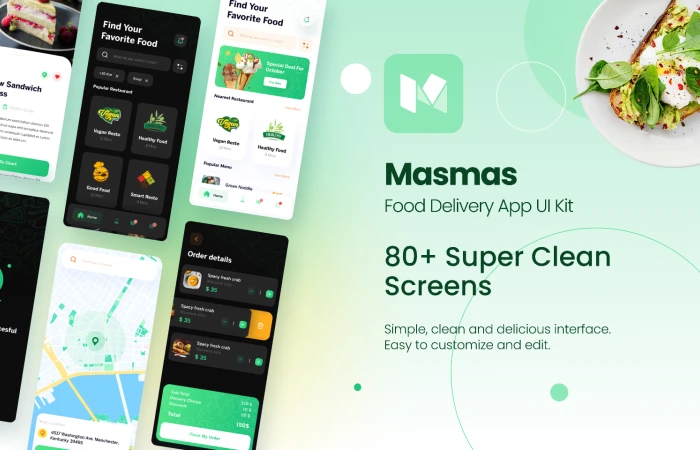 Masmas Food Delivery Mobile App UI Kit  - Free Figma Template