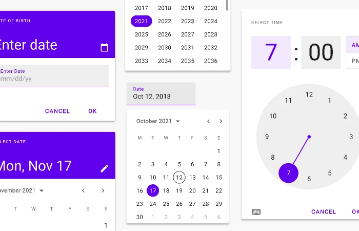 Material Design Time and Date Pickers Kit  - Free Figma Template