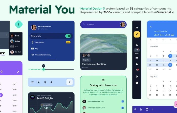 Material You for web apps. Desktop & mobile templates  - Free Figma Template