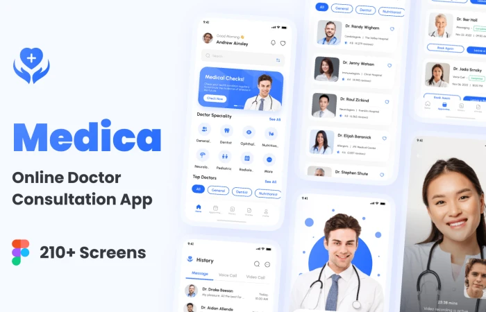 Medica - Online Doctor Appointment & Consultation App UI Kit  - Free Figma Template