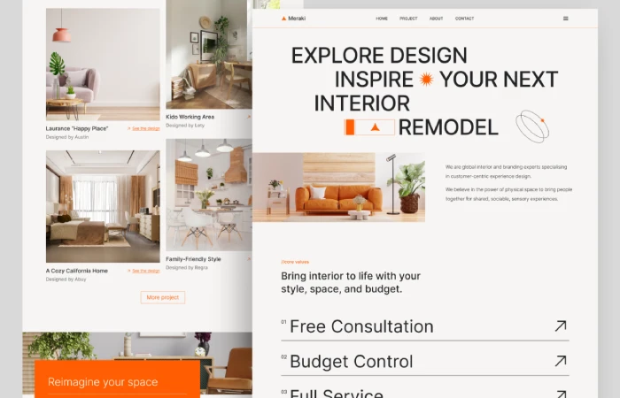Meraki - Interior Design Agency  - Free Figma Template