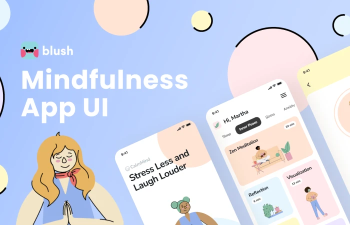 Mindfulness and Meditation App UI with Illustrations  - Free Figma Template