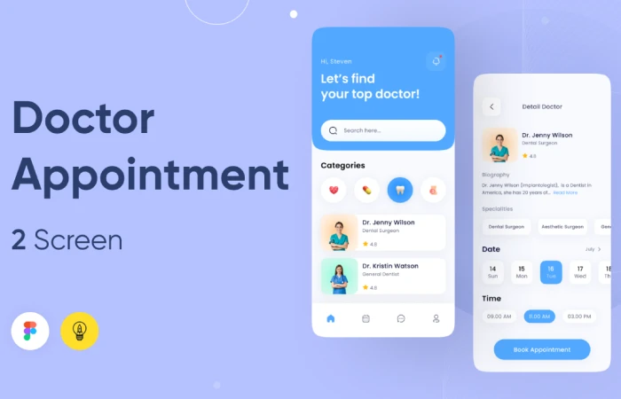 Mobile App Medical Appointment  - Free Figma Template