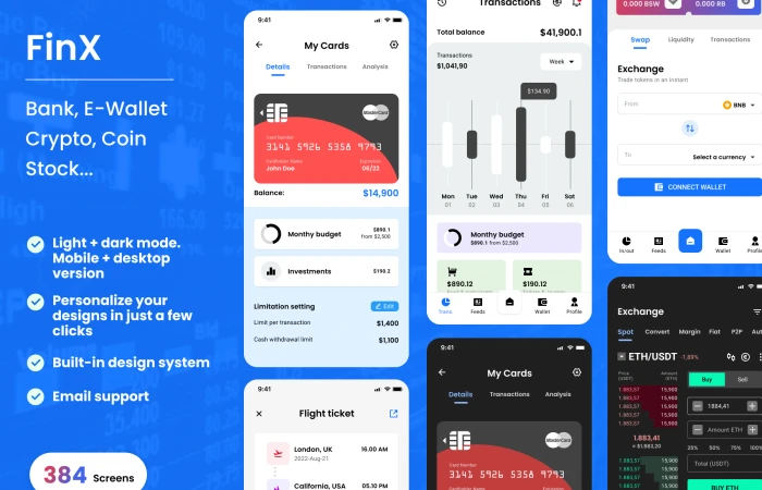Mobile Banking, Crypto and Stock.. IU Kits - FinX (Community)  - Free Figma Template