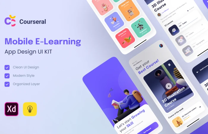 Mobile E-Learning App Design  - Free Figma Template