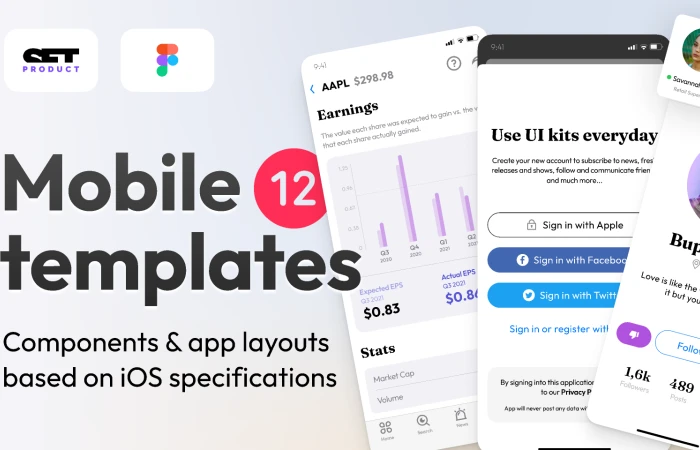 Mobile UI kit for Figma  App templates  - Free Figma Template