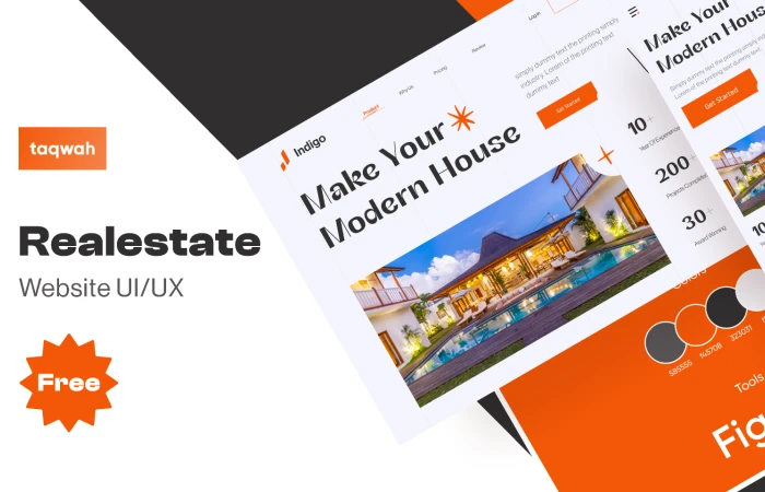 Modern Real Estate Web UI UX Landing Page Design With Responsive Mobile Version  - Free Figma Template