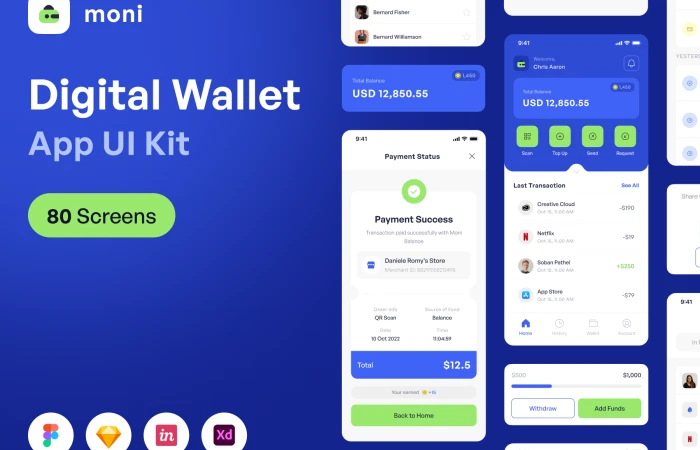 Moni - Digital Wallet  UI8 Product  - Free Figma Template