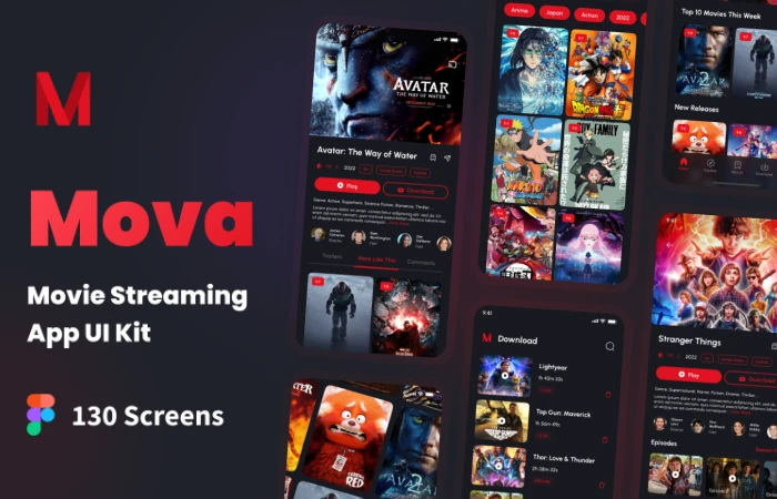 Mova - Movie Streaming App UI Kit  - Free Figma Template