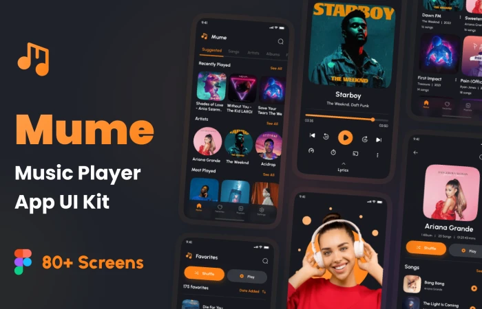 Mume - Music Player App UI Kit  - Free Figma Template